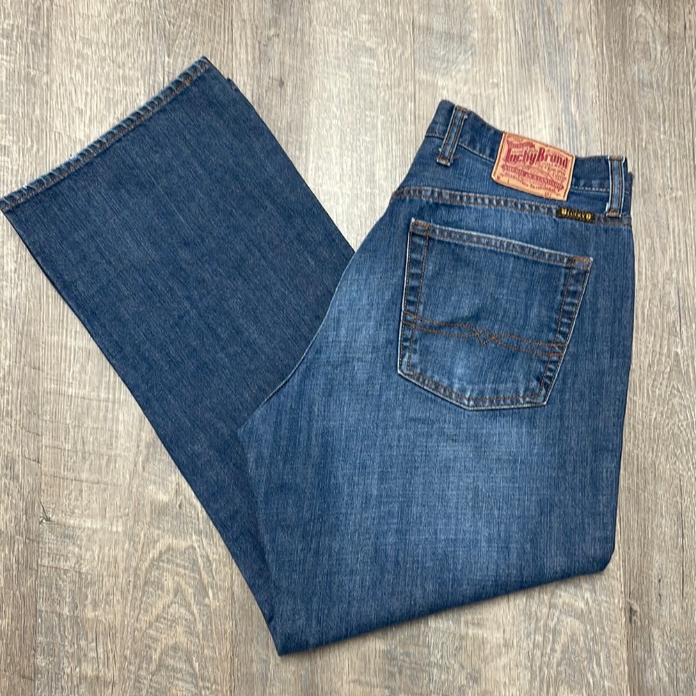 Men’s Lucky Relaxed Fit Jeans Size 34 Short Inseam Dark Wash